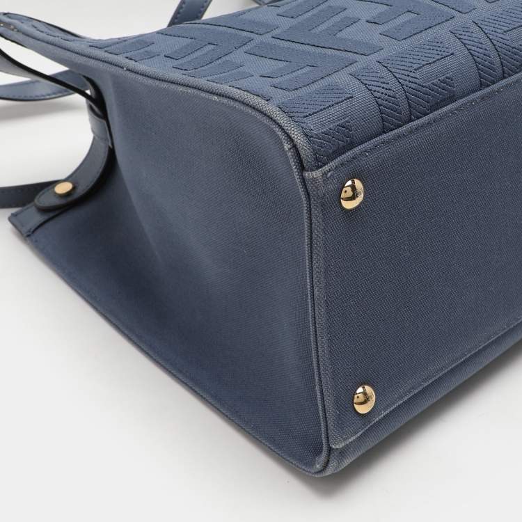 Pre Owned Fendi Blue Zucca Canvas and Leather Medium FF Peekaboo X Tote