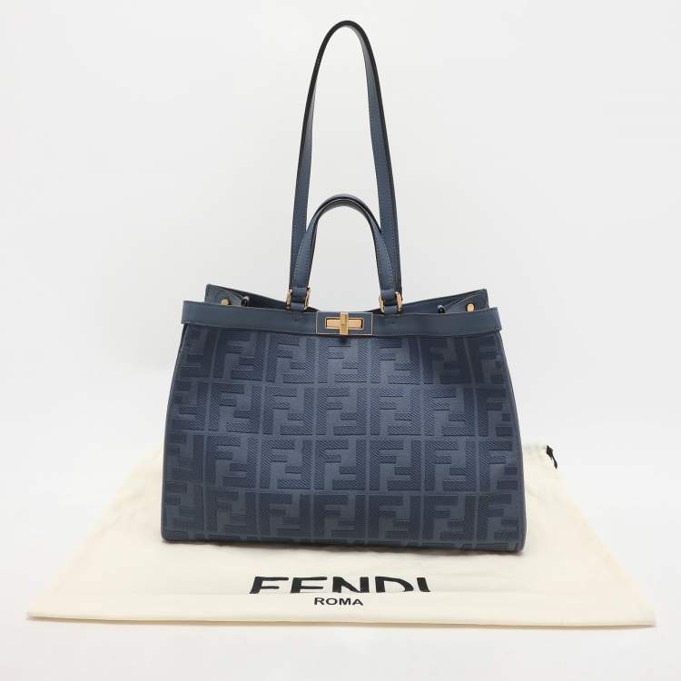 Pre Owned Fendi Blue Zucca Canvas and Leather Medium FF Peekaboo X Tote