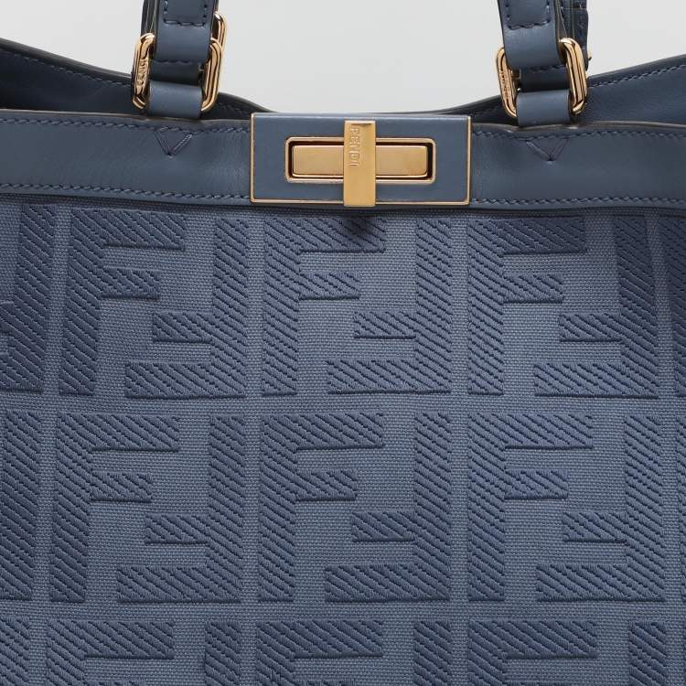 Pre Owned Fendi Blue Zucca Canvas and Leather Medium FF Peekaboo X Tote