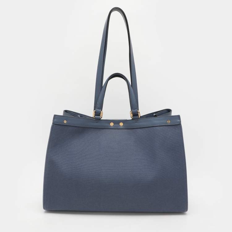 Pre Owned Fendi Blue Zucca Canvas and Leather Medium FF Peekaboo X Tote