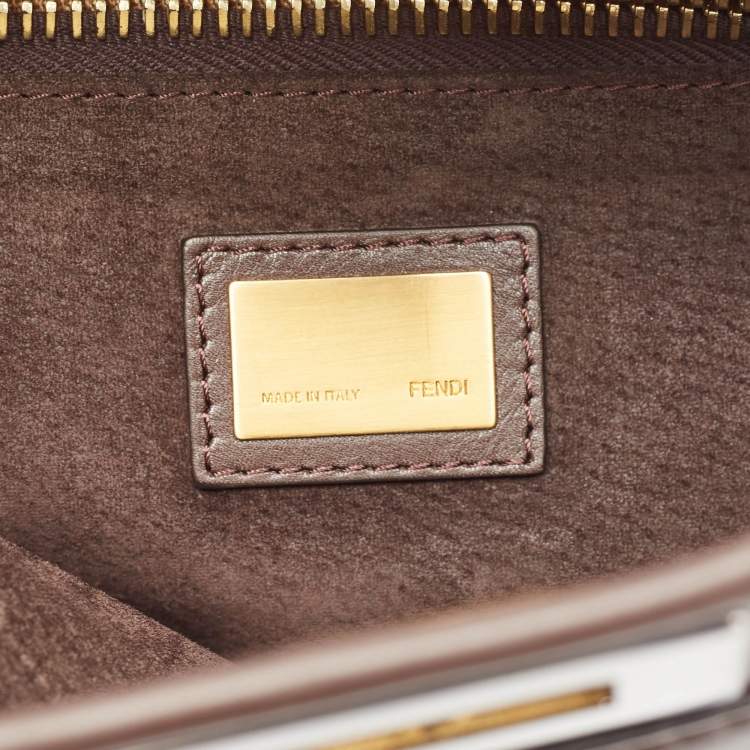 Pre Owned Fendi Dark Brown Leather Medium Peekaboo Top Handle Bag