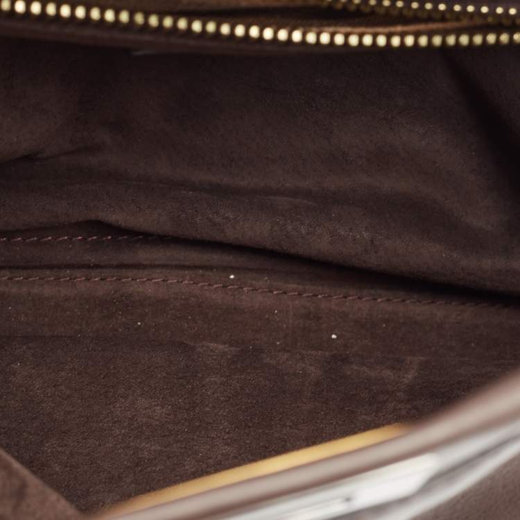 Pre Owned Fendi Dark Brown Leather Medium Peekaboo Top Handle Bag