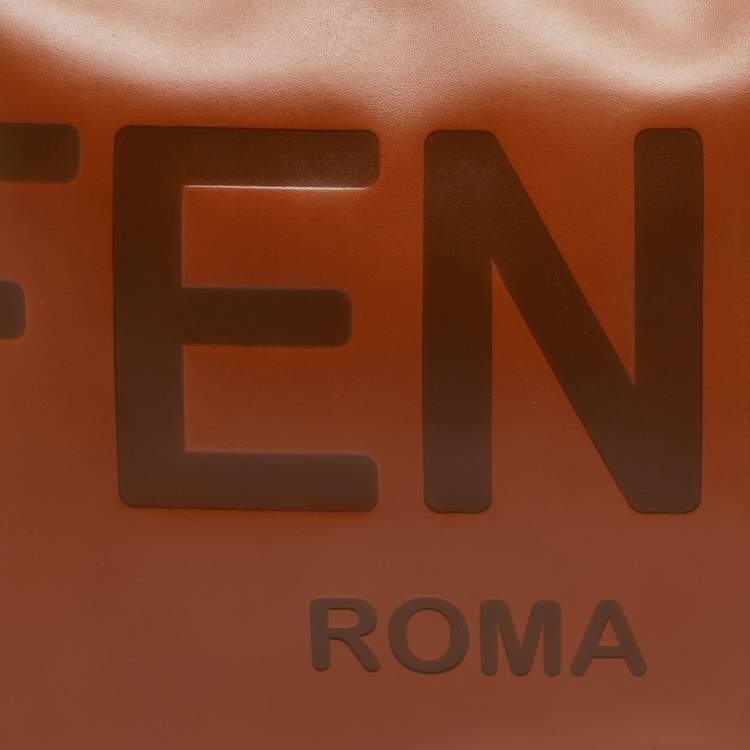 Pre Owned Fendi Brown Leather Flat Zip Wristlet Pouch