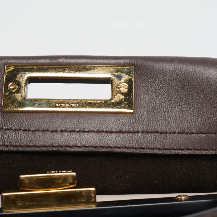 Pre Owned Fendi Dark Brown Leather Medium Peekaboo Top Handle Bag