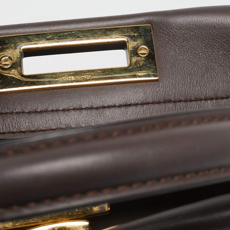 Pre Owned Fendi Dark Brown Leather Medium Peekaboo Top Handle Bag