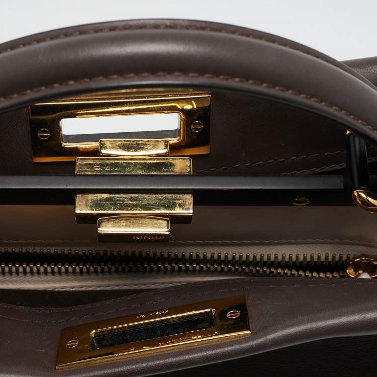 Pre Owned Fendi Dark Brown Leather Medium Peekaboo Top Handle Bag
