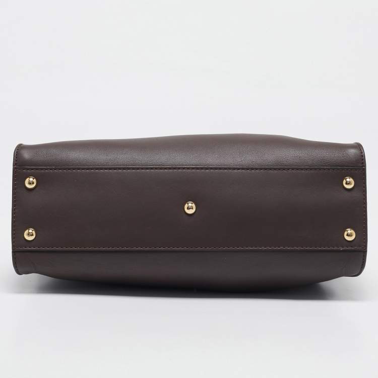 Pre Owned Fendi Dark Brown Leather Medium Peekaboo Top Handle Bag