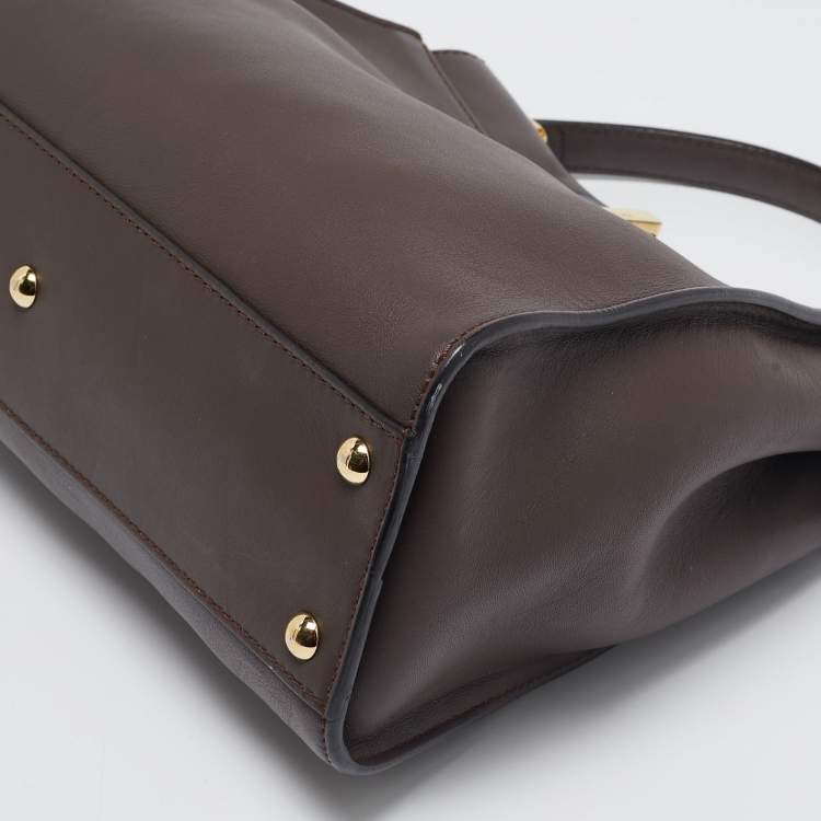 Pre Owned Fendi Dark Brown Leather Medium Peekaboo Top Handle Bag