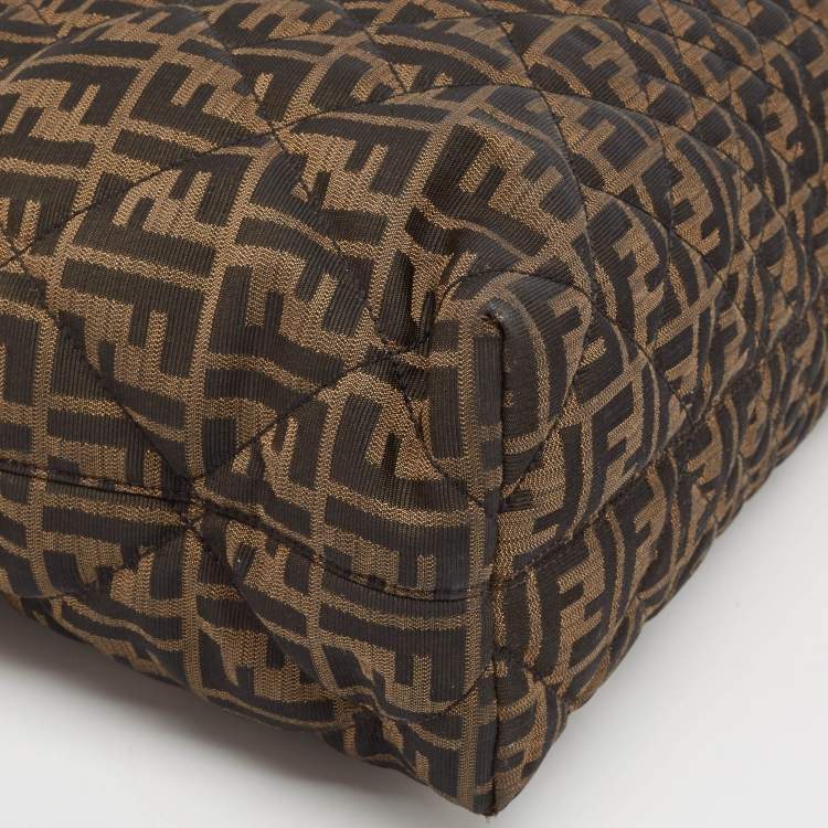 Pre Owned Fendi Black/Tobacco Quilted Zucca Fabric and Patent Leather Roll Tote
