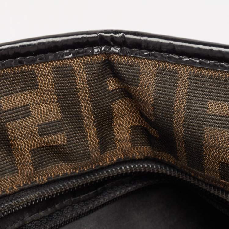 Pre Owned Fendi Black/Tobacco Quilted Zucca Fabric and Patent Leather Roll Tote