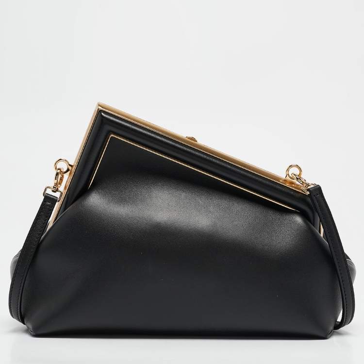 Pre Owned Fendi Black Leather Small First Clutch Bag