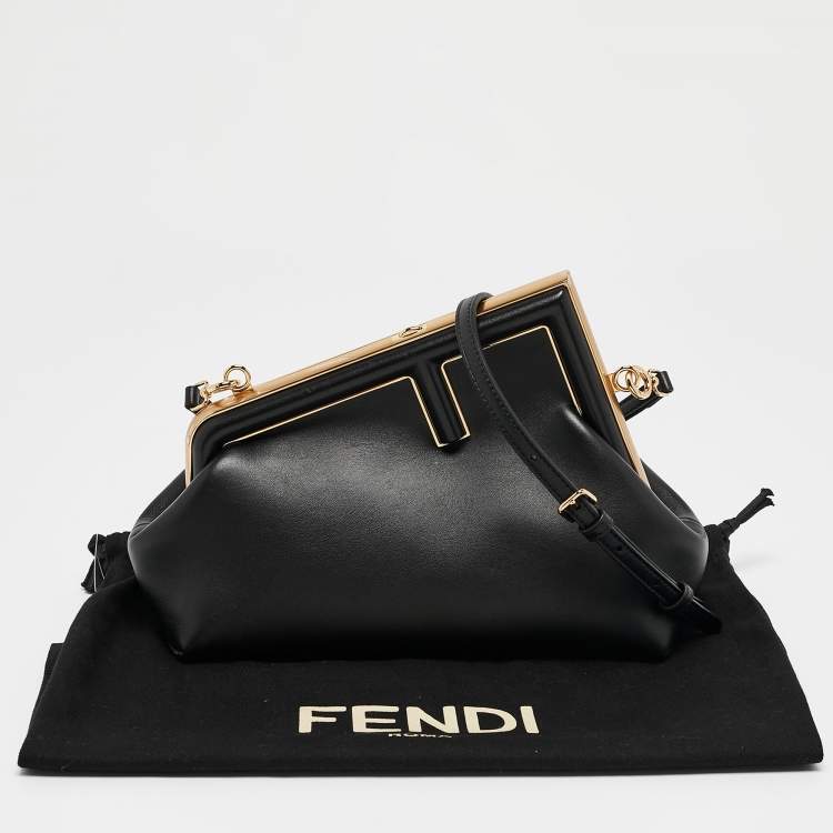 Pre Owned Fendi Black Leather Small First Clutch Bag