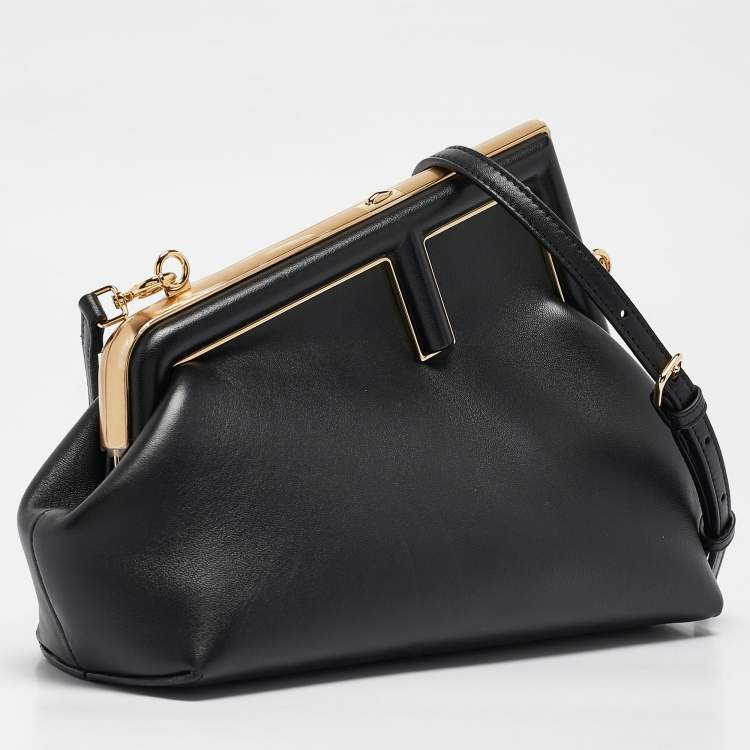 Pre Owned Fendi Black Leather Small First Clutch Bag