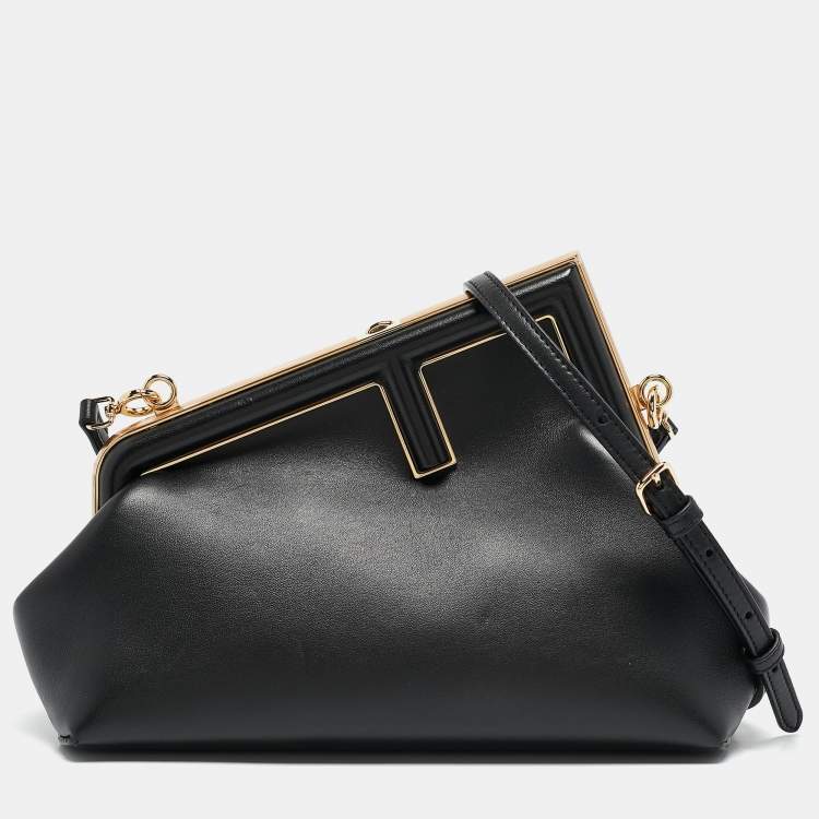 Pre Owned Fendi Black Leather Small First Clutch Bag