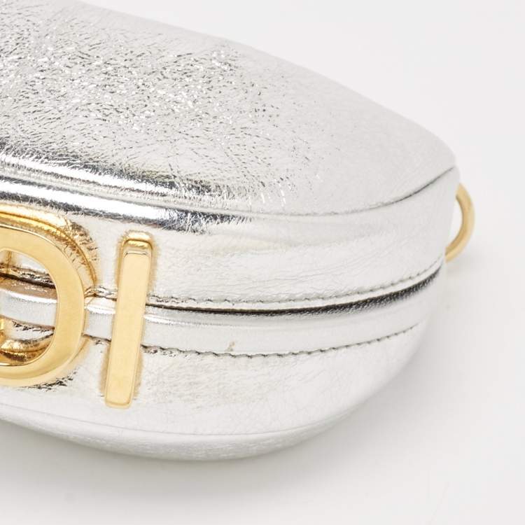 Pre Owned Fendi Silver Leather Nano Fendigraphy Hobo