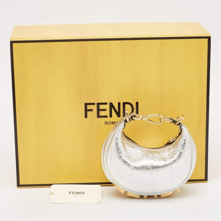 Pre Owned Fendi Silver Leather Nano Fendigraphy Hobo