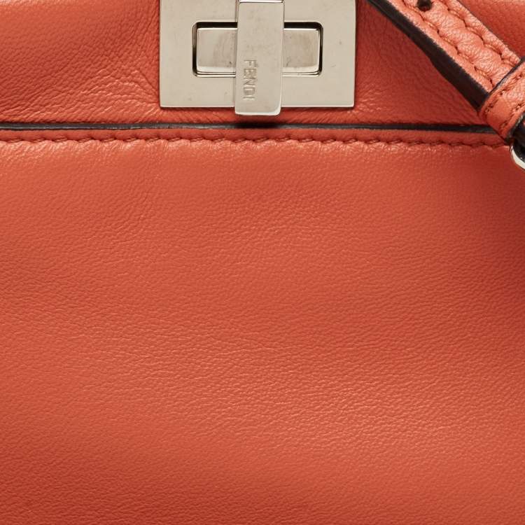 Pre Owned Fendi Brick Brown Leather Micro Peekaboo Top Handle Bag