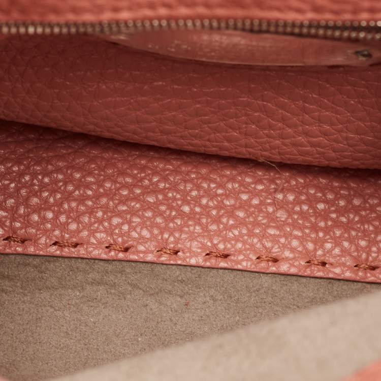 Pre Owned Fendi Old Rose Leather and Snakeskin Leather Mini Whipstitch Peekaboo Top Handle Bag