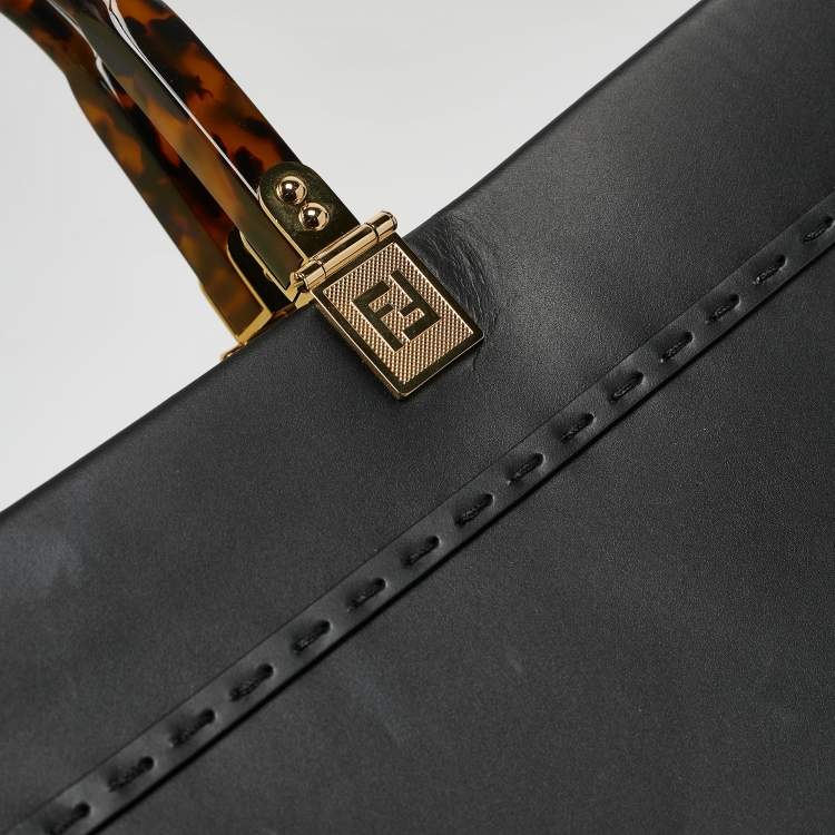 Pre Owned Fendi Black Leather Medium Sunshine Shopper Tote