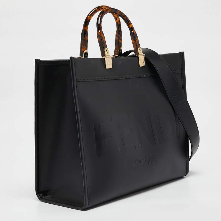 Pre Owned Fendi Black Leather Medium Sunshine Shopper Tote