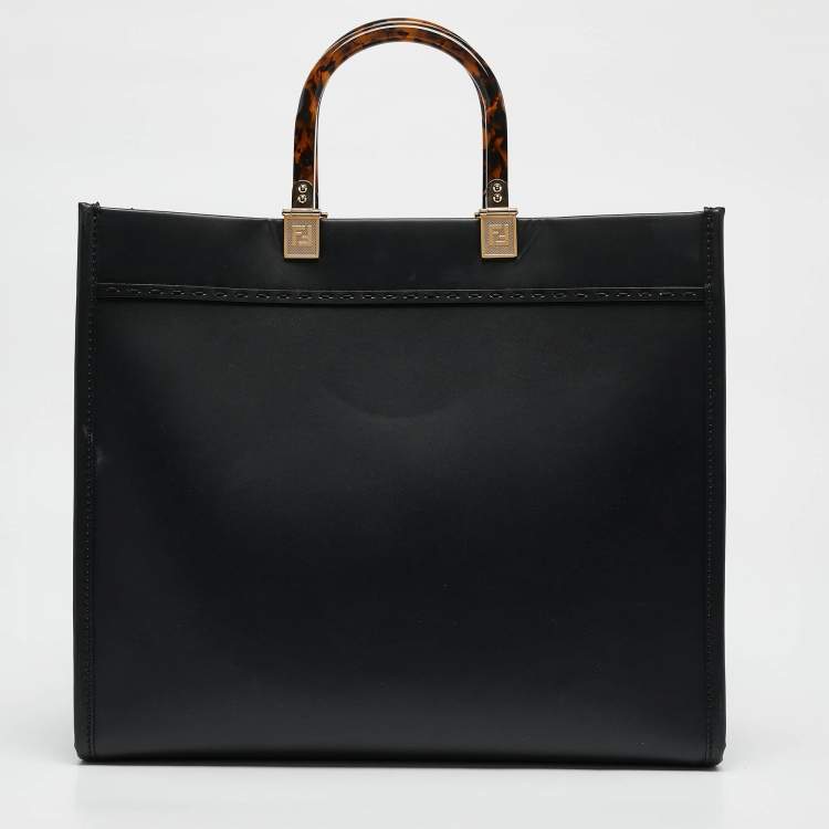 Pre Owned Fendi Black Leather Medium Sunshine Shopper Tote