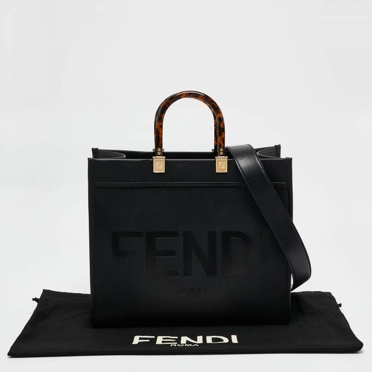 Pre Owned Fendi Black Leather Medium Sunshine Shopper Tote