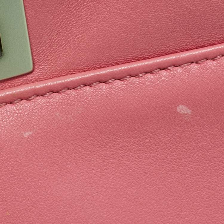 Pre Owned Fendi Pink/Green Leather Mini Peekaboo Top Handle Bag