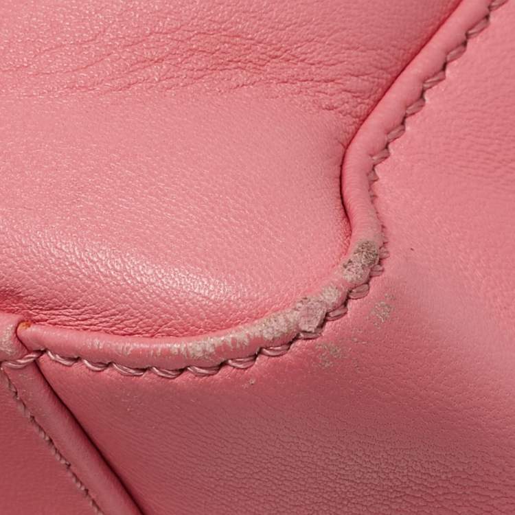 Pre Owned Fendi Pink/Green Leather Mini Peekaboo Top Handle Bag