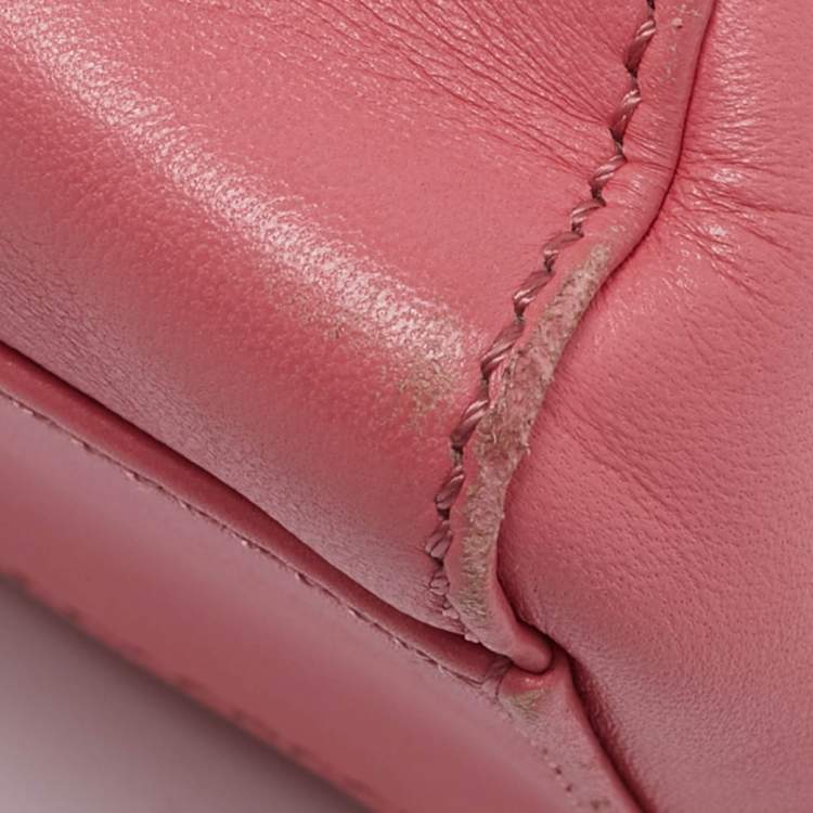 Pre Owned Fendi Pink/Green Leather Mini Peekaboo Top Handle Bag