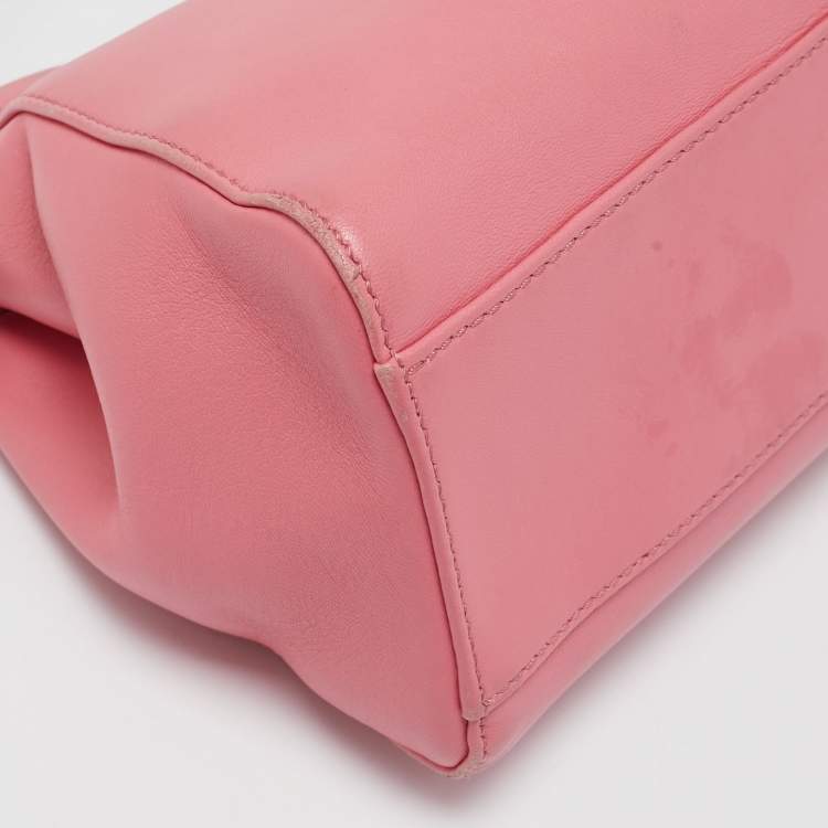 Pre Owned Fendi Pink/Green Leather Mini Peekaboo Top Handle Bag