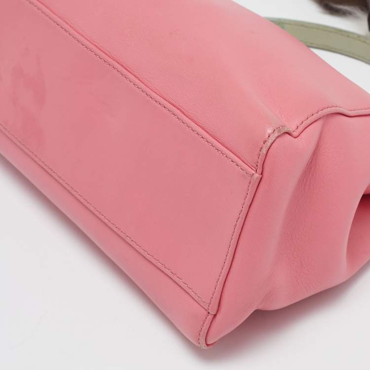 Pre Owned Fendi Pink/Green Leather Mini Peekaboo Top Handle Bag