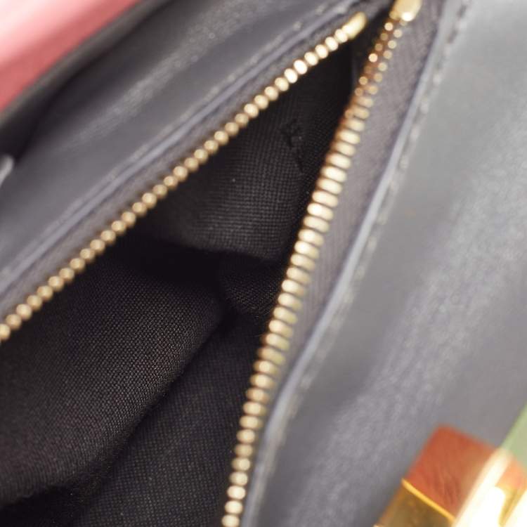 Pre Owned Fendi Pink/Green Leather Mini Peekaboo Top Handle Bag