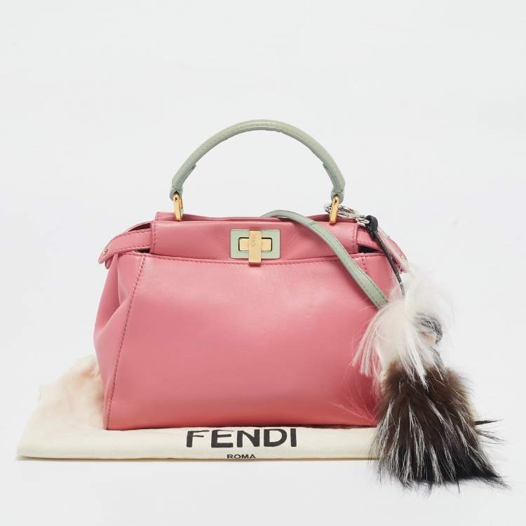 Pre Owned Fendi Pink/Green Leather Mini Peekaboo Top Handle Bag