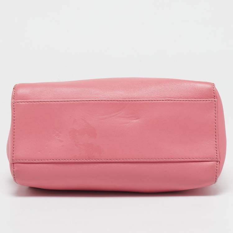 Pre Owned Fendi Pink/Green Leather Mini Peekaboo Top Handle Bag