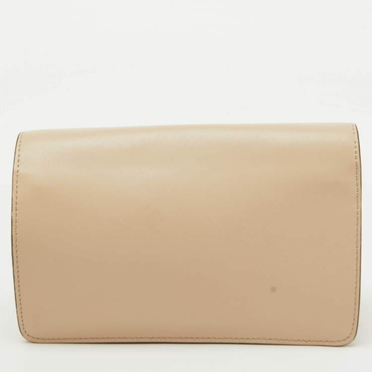 Pre Owned Fendi Beige Leather Studded Flap Wallet on Chain 
