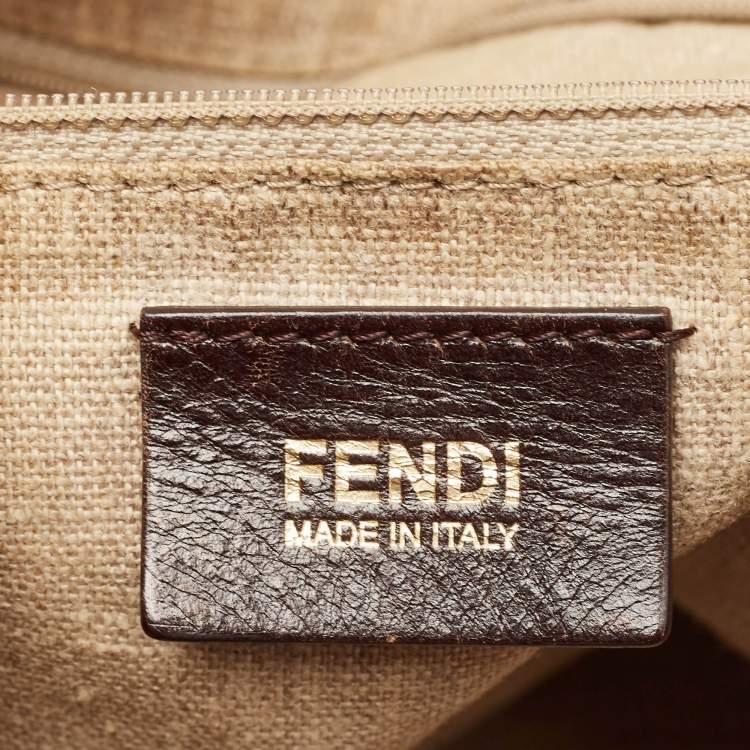 Pre Owned Fendi Tobacco/Red Pequin Stripe Canvas and Leather Hobo