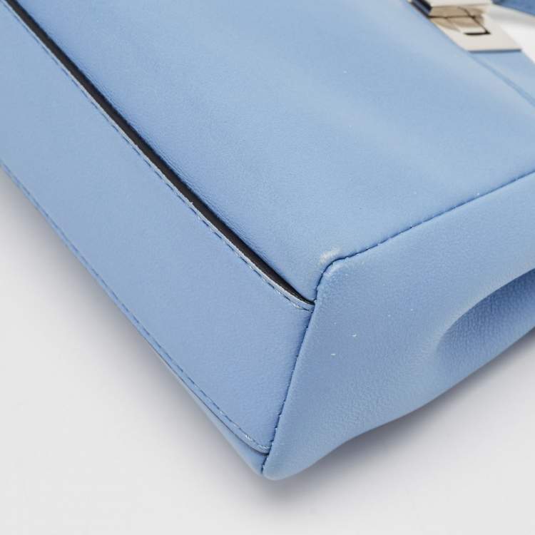 Pre Owned Fendi Light Blue Leather Micro Peekaboo Top Handle Bag