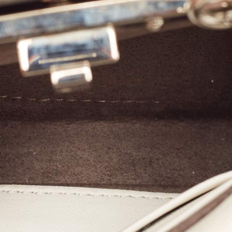 Pre Owned Fendi White Leather Micro Peekaboo Top Handle Bag