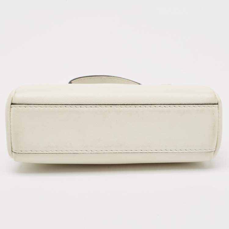 Pre Owned Fendi White Leather Micro Peekaboo Top Handle Bag
