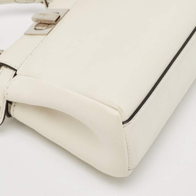 Pre Owned Fendi White Leather Micro Peekaboo Top Handle Bag