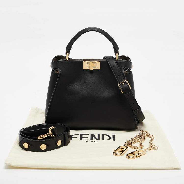 Pre Owned Fendi Black Leather Peekaboo Iconic Essentially Top Handle Bag