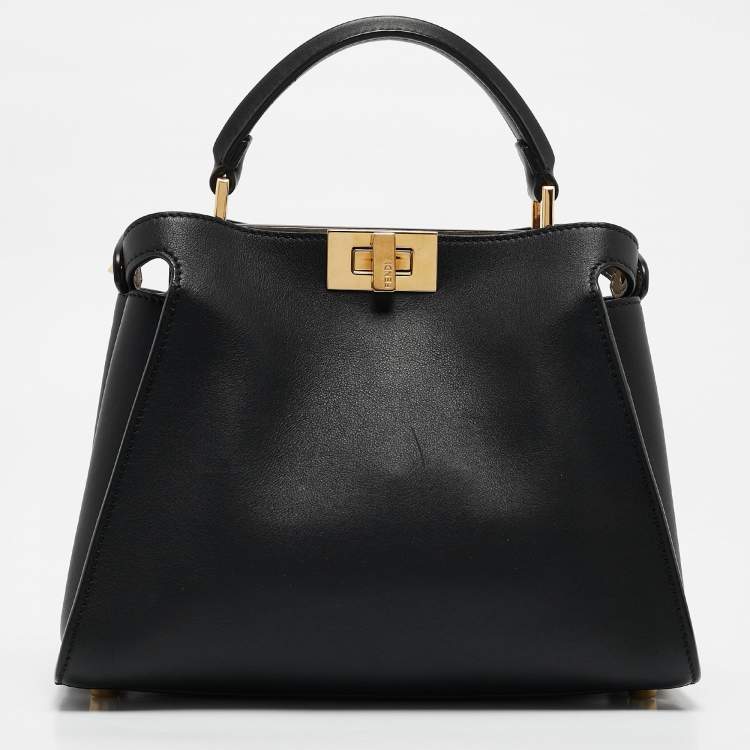 Pre Owned Fendi Black Leather Peekaboo Iconic Essentially Top Handle Bag