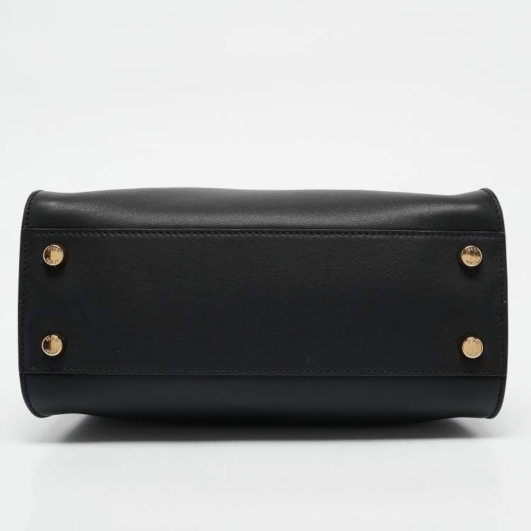 Pre Owned Fendi Black Leather Peekaboo Iconic Essentially Top Handle Bag