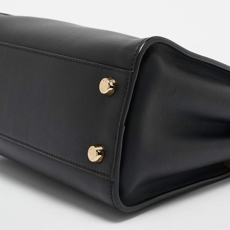 Pre Owned Fendi Black Leather Peekaboo Iconic Essentially Top Handle Bag
