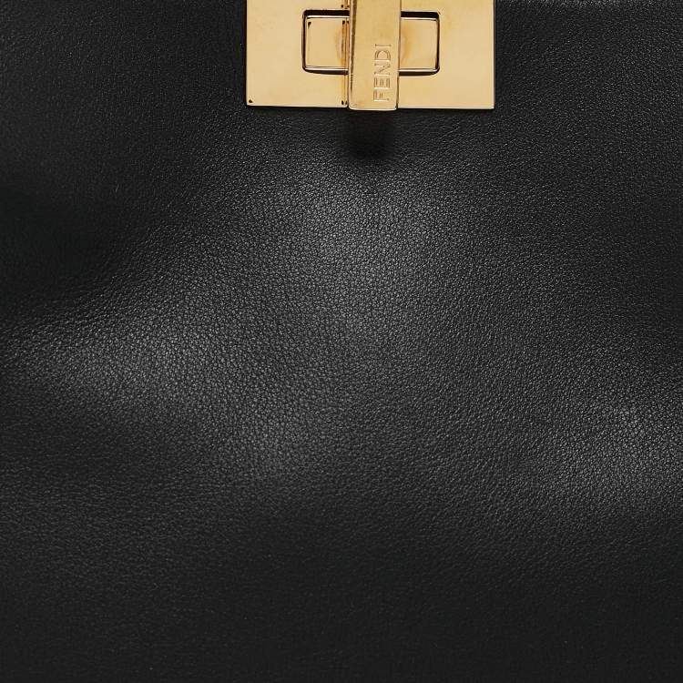 Pre Owned Fendi Black Leather Peekaboo Iconic Essentially Top Handle Bag