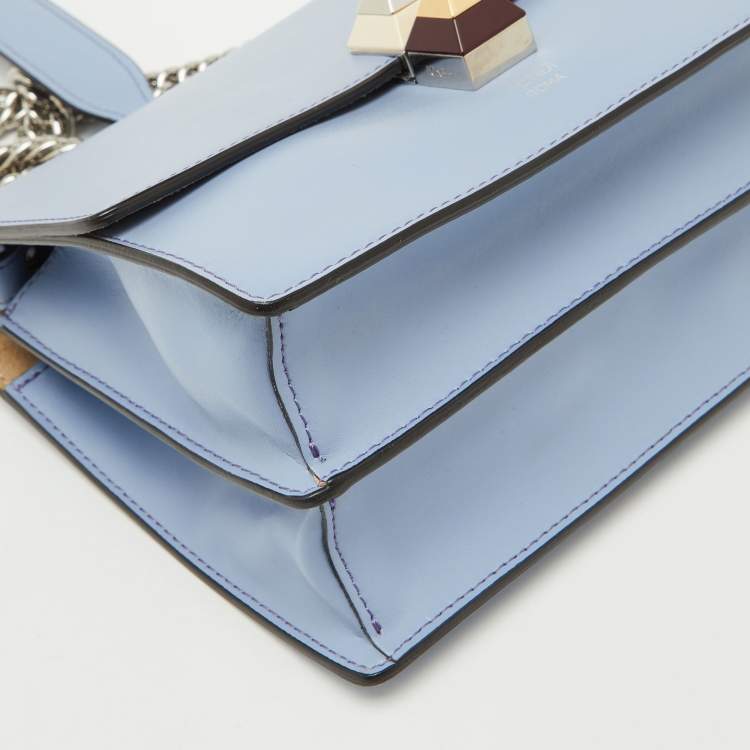 مملوكة مسبقًا Fendi Light Blue Leather Small Kan I Flap Shoulder Bag