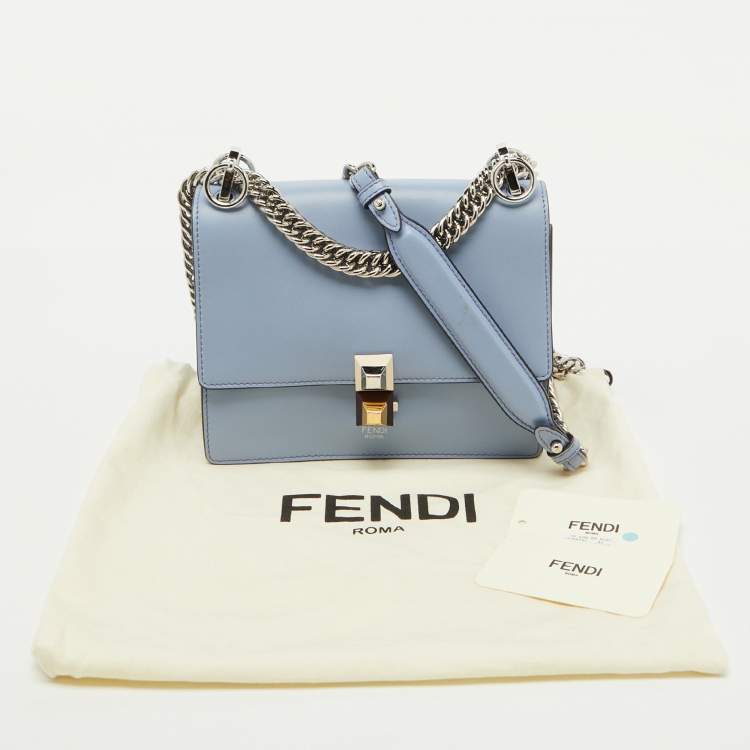 مملوكة مسبقًا Fendi Light Blue Leather Small Kan I Flap Shoulder Bag