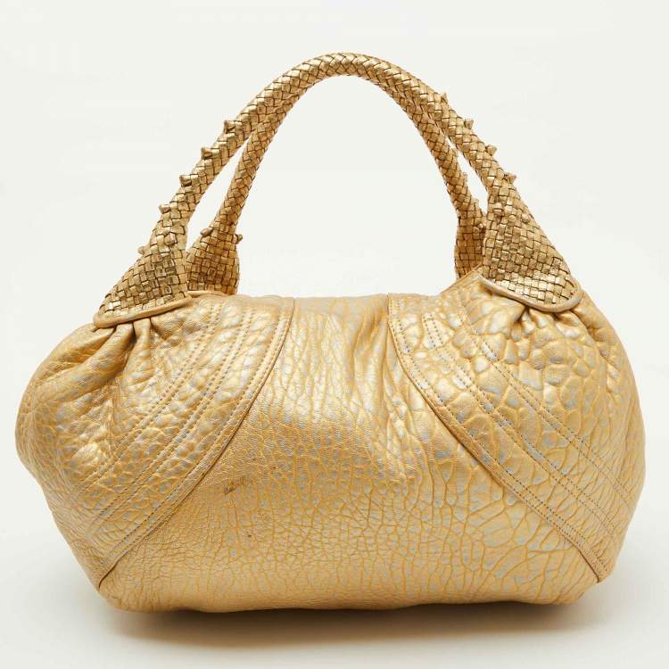 Pre Owned Fendi Metallic Gold Textured Leather Spy Hobo