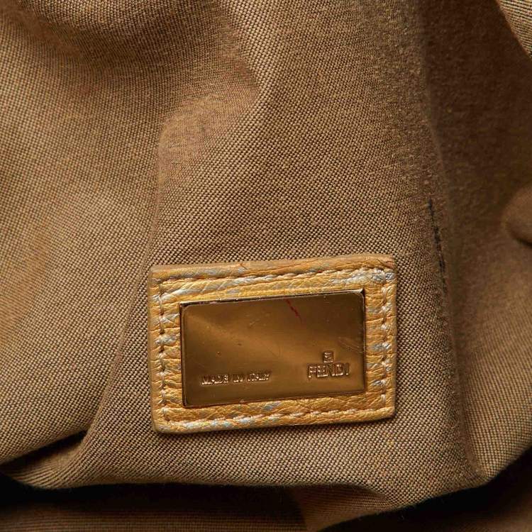 Pre Owned Fendi Metallic Gold Textured Leather Spy Hobo