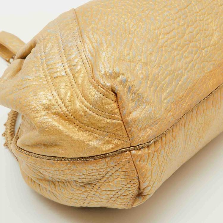 Pre Owned Fendi Metallic Gold Textured Leather Spy Hobo